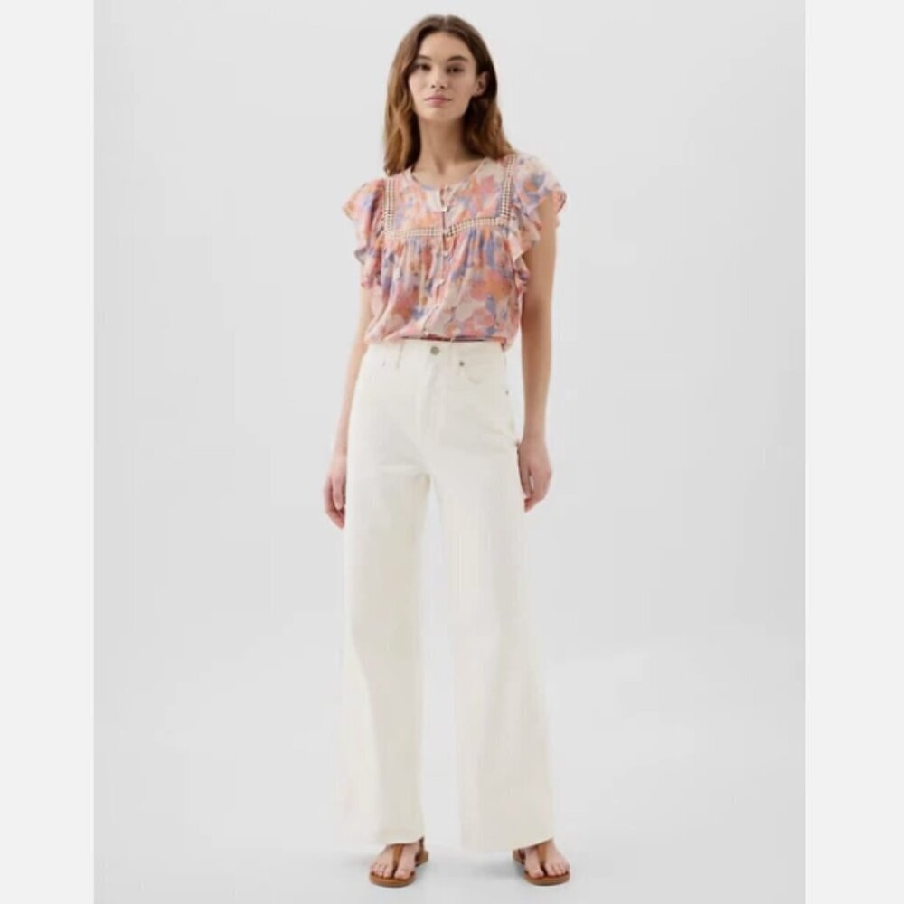 GAP High Rise Wide Leg Relaxed Jeans Off White 100% Cotton 31/12 LONG NWT RT$70